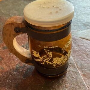 Vintage Amber Glass Mug  Salt Shaker‎ with Wooden Handle North Carolina